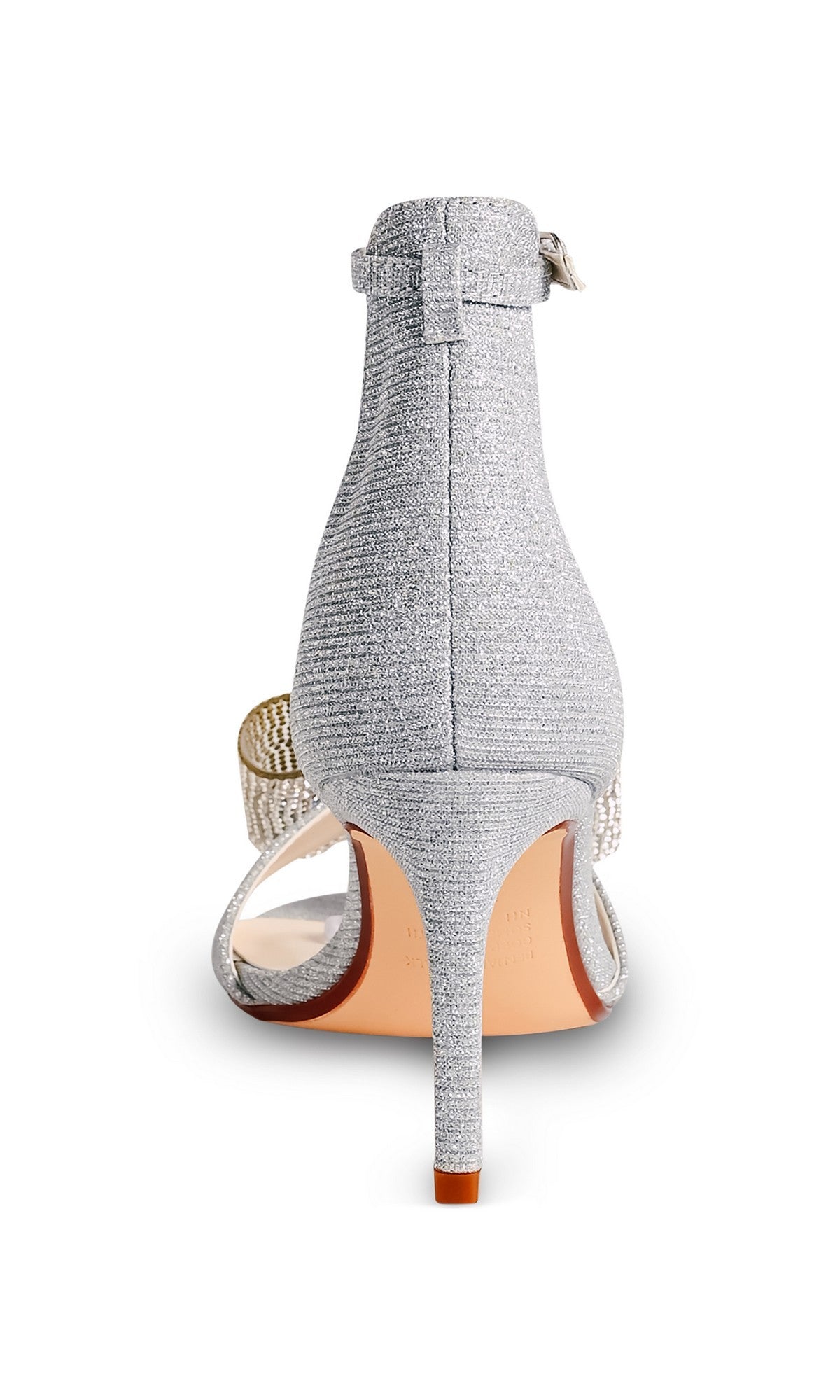 The Esme Silver Prom Shoes: Touch Ups 4744 are stylish silver high-heeled sandals with a closed heel, ankle strap with buckle, and pointed stiletto—perfect for an elegant prom look.